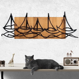 Wallity Ships In The Sea - Accesorio decorativo de pared de madera y metal